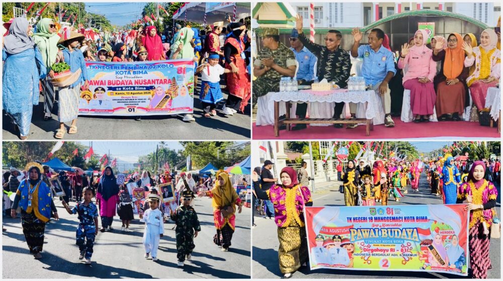 Pawai Budaya Anak PAUD dan TK Semarakkan Peringatan HUT ke-81 RI di Kota Bima