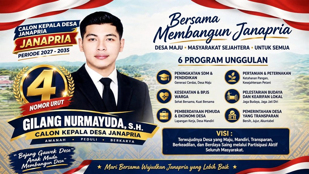 Gilang Nurmayuda, S.H. Nomor Urut 4, Usung Jargon “Bajang Gawek Dese” untuk Janapria Maju 2027-2035