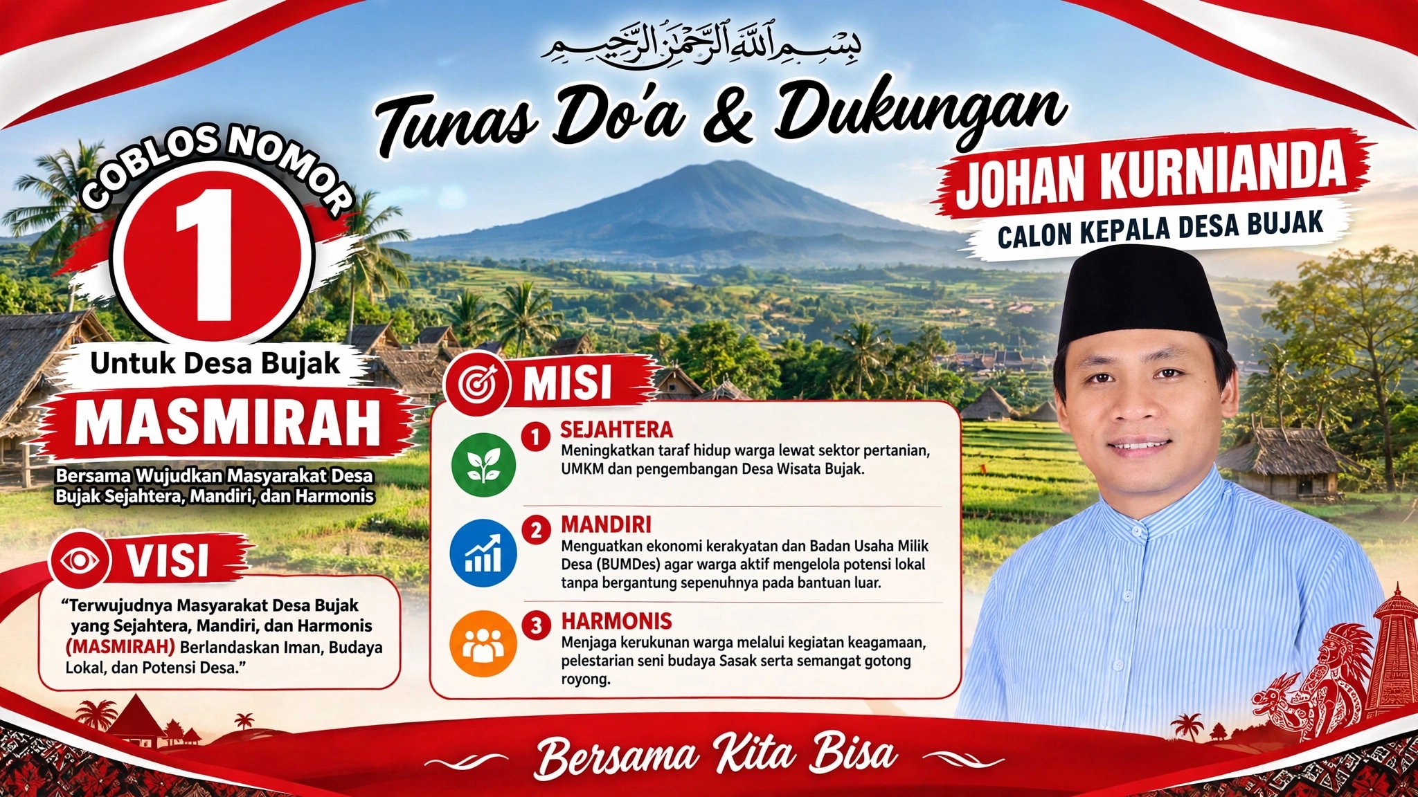 Coblos Nomor 1 Johan Kurnianda: Hadirkan MASMIRAH Untuk Desa Bujak Sejahtera, Mandiri dan Harmonis