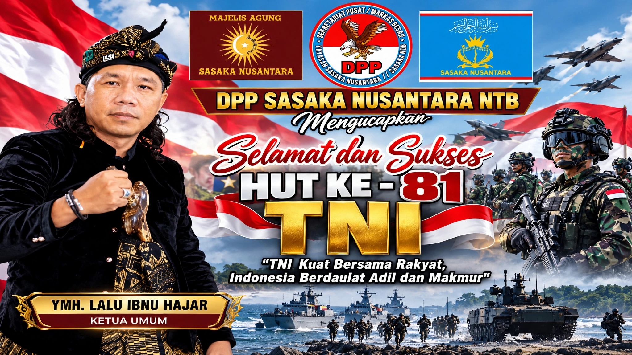 DPP Sasaka Nusantara Ntb. Ucapkan Selamat Hut Ke-81 TNI, “TNI Kuat Bersama Rakyat, Indonesia Berdaulat Adil Dan Makmur”