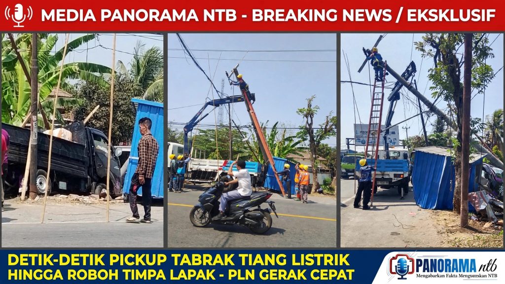 Laka Maut di Jalan Raya Mataram – Sikur Dekat Polsek Mantang, 2 pengendara Motor Asal Desa Rarang Meninggal Dunia, PicUp Rinsek Tabrak Tiang Listrik